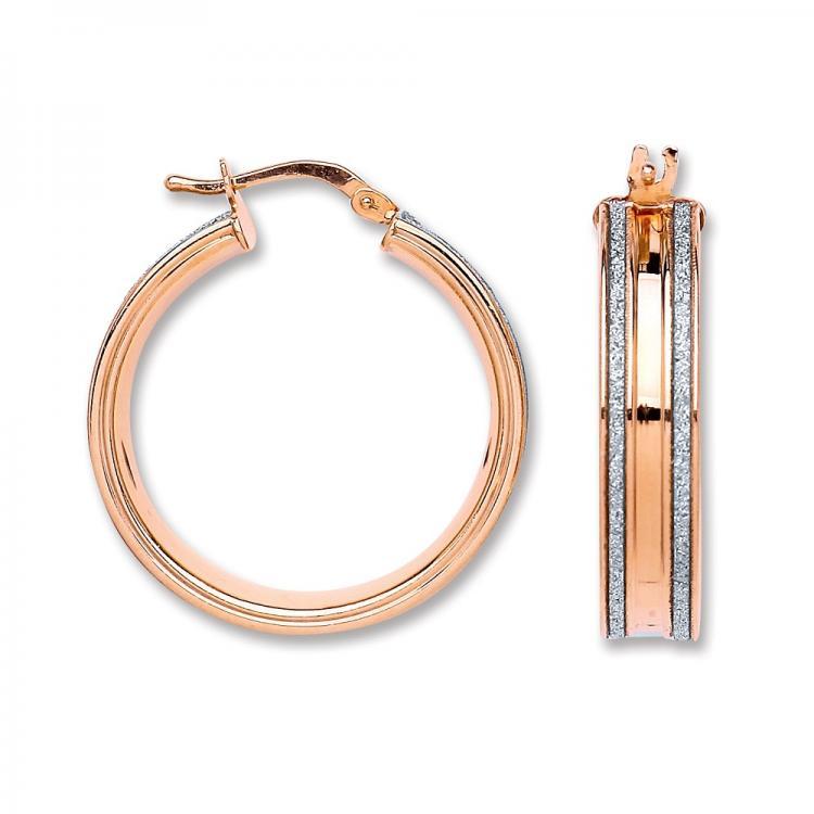 Real Silver Moondust Hoops Rose Gold Finish