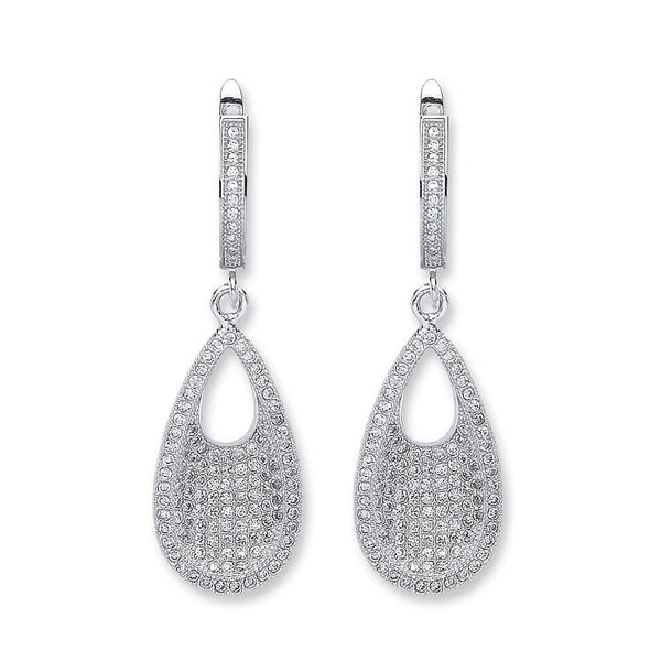 Real Silver Oval Drop CZ Earrings