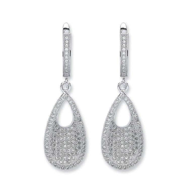 Real Silver Oval Drop CZ Earrings