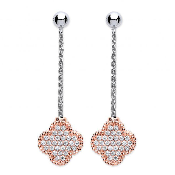 Real Silver Rose Colour Drop Clover Earrings