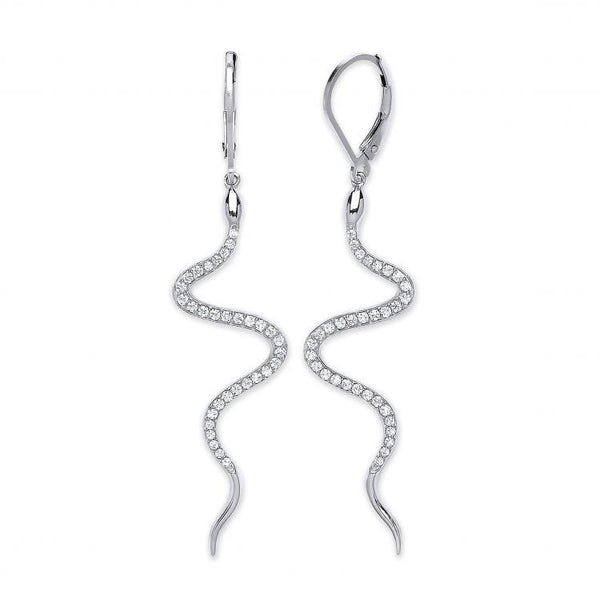 Real Silver Cz Hinged Snake Earrings