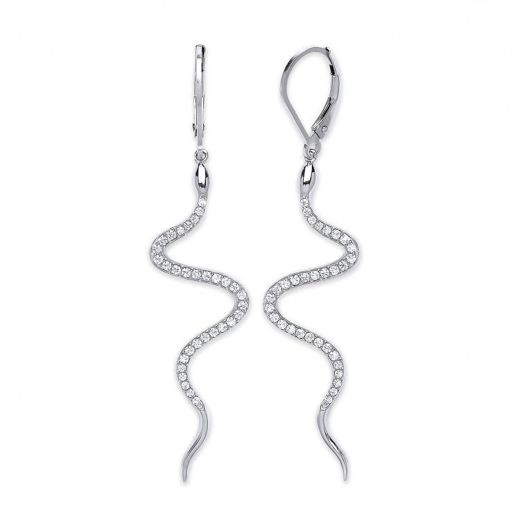 Real Silver Cz Hinged Snake Earrings