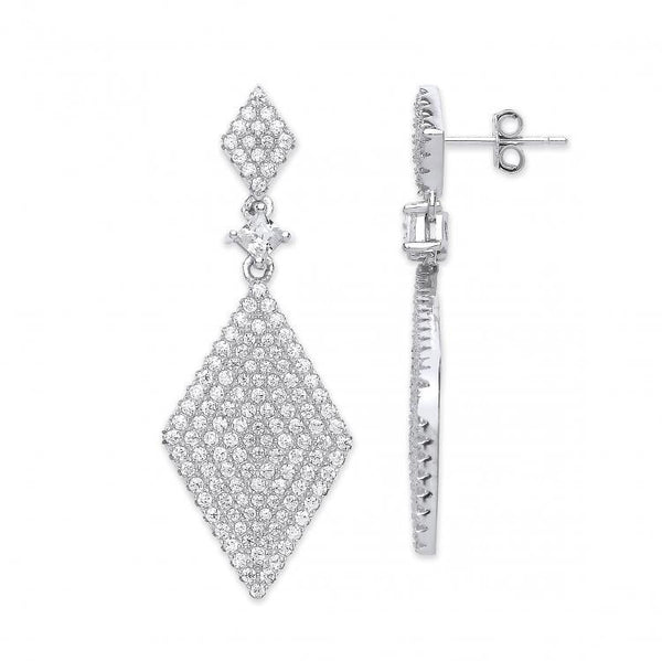 Real Silver Diamond Shape CZ Drop Earrings