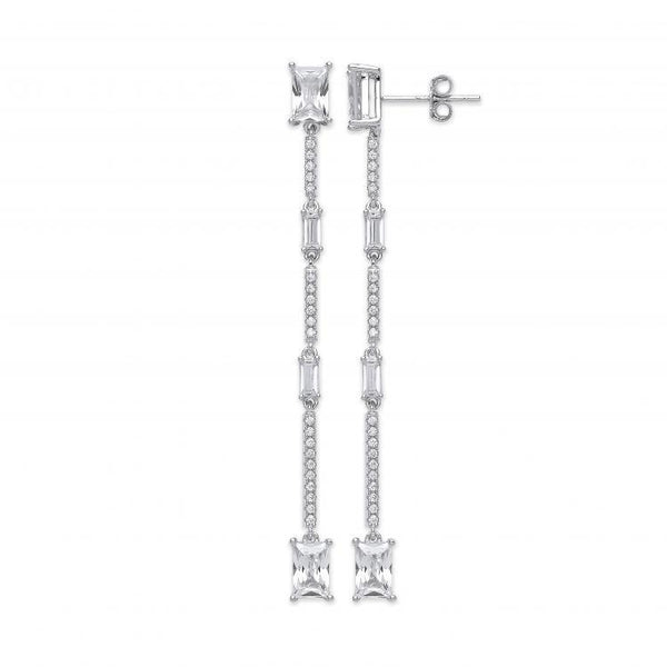 Real Silver CZ Long Drop Earrings