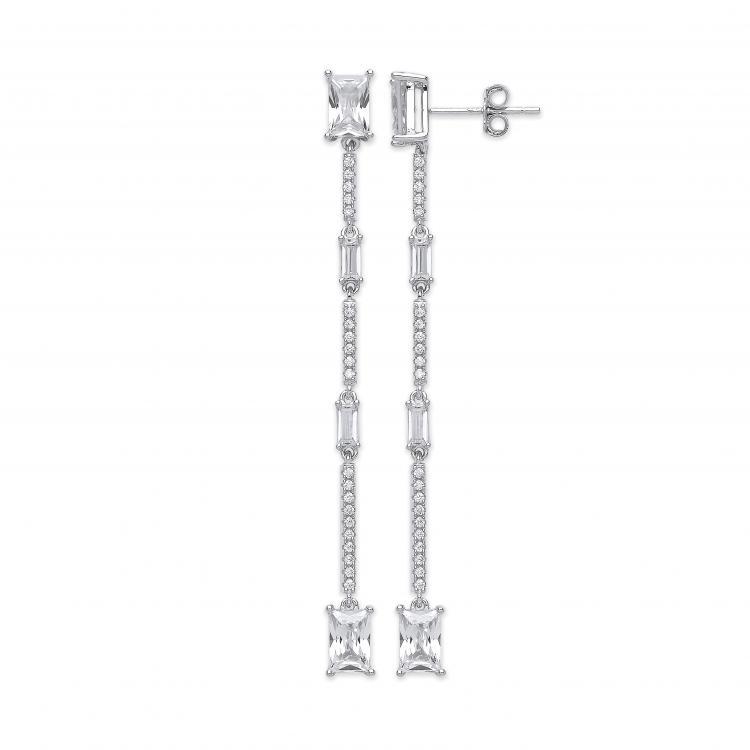 Real Silver CZ Long Drop Earrings