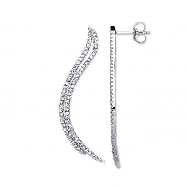 Real Silver Two Row Curved Cz Earrings