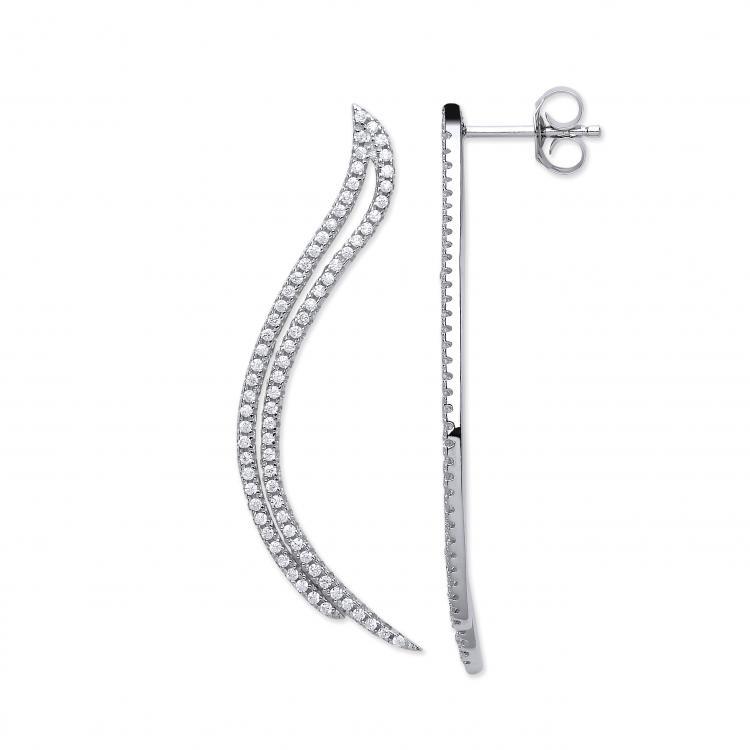 Real Silver Two Row Curved Cz Earrings