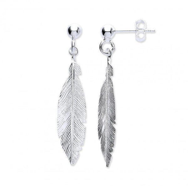 Real Silver Feather Drop Earrings