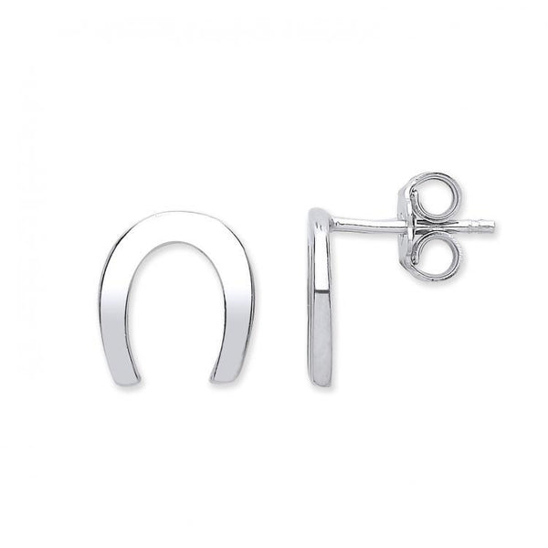 Real Silver Lucky Horseshoe Stud Earrings