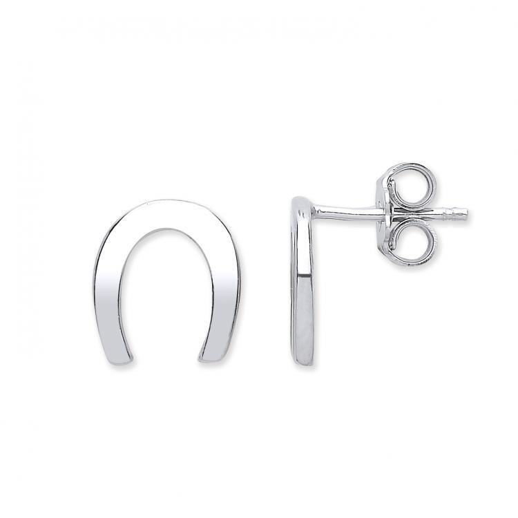 Real Silver Lucky Horseshoe Stud Earrings