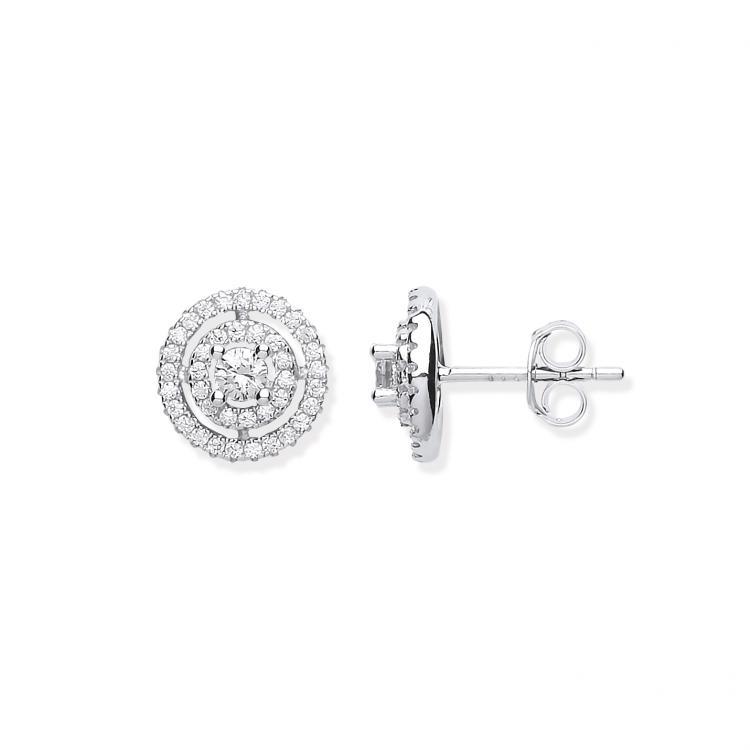 Real Silver Layered CZ Circle Stud