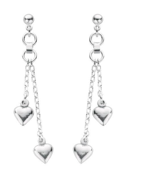 Real Silver 2 Strand Heart Drop Earrings