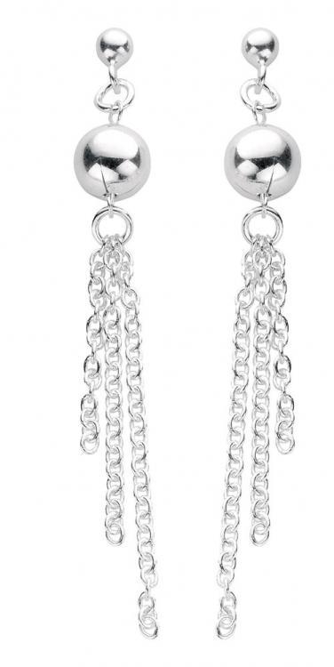 Real Silver ball with 3 Strand drops earrings