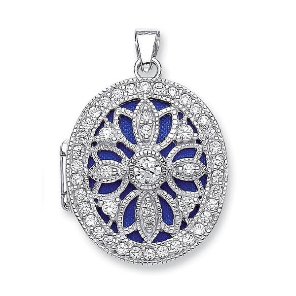 Real Silver Victorian Oval Cz Locket (chain Included)
