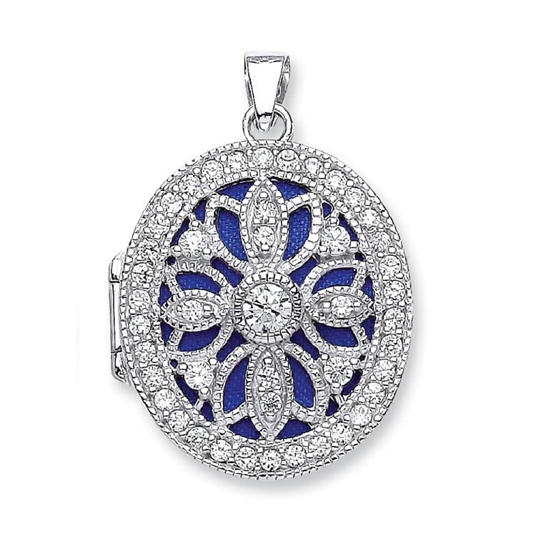 Real Silver Victorian Oval Cz Locket (chain Included)