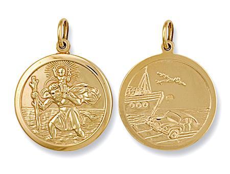 9ct Gold Solid Double sided St Christopher Pendant