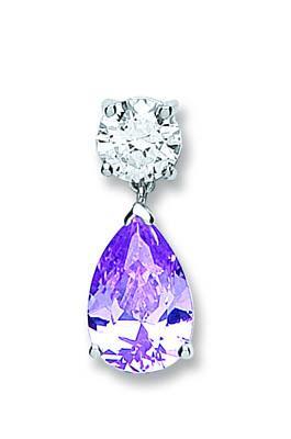 Real Silver Purple and White Cubic Zirconia Pear drop Pendant
