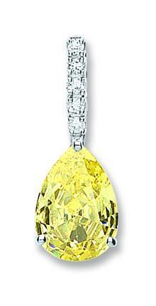 Real Silver Yellow and White Cubic Zirconia Pear drop Pendant