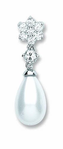 Real Silver CZ & Pearl Drop Pendant (includes chain 18")