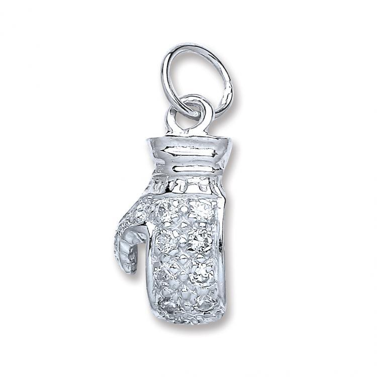 Real Silver Solid CZ Boxing Glove Pendant (includes chain 18")