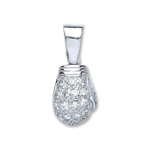 Real Silver Solid Heavy CZ Boxing Glove Pendant (includes Chain 20")