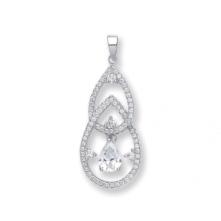 Real Silver Fancy CZ Drop Pendant (includes chain 18")