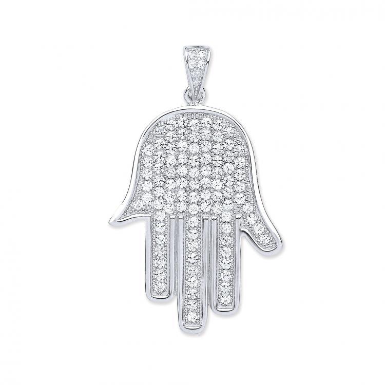 Real Silver Fancy Cz Hamsa Hand Pendant (includes chain)