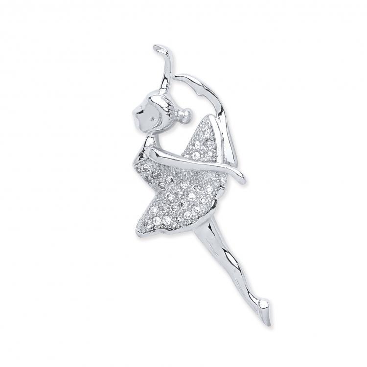 Real Silver Ballerina CZ Pendant (includes chain 18")