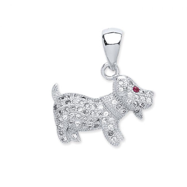 Real Silver CZ Dog Pendant (includes chain 18")