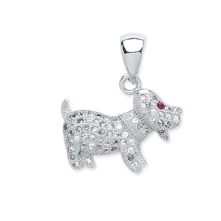 Real Silver CZ Dog Pendant (includes chain 18")