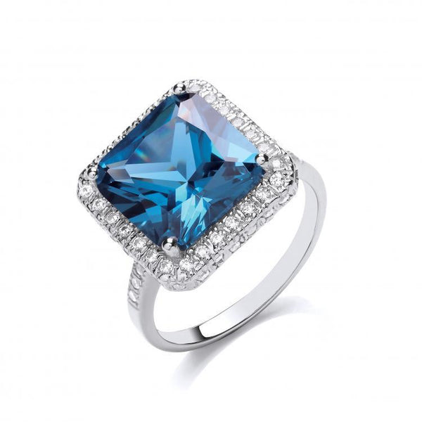 Silver Blue Colour Cz Cluster Ring