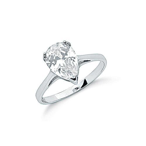 Real Silver Claw Set Pear Cut Cz Solitaire Ring