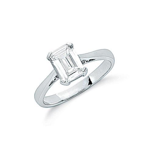 Real Silver Claw Set Emerald Cut Cz Solitaire Ring