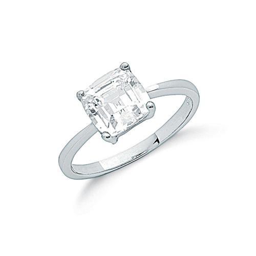 Real Silver Claw Set Princess Cut Cz Solitaire Ring