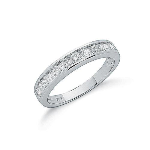 Real Silver Channel Set Cz Half Eternity Ring