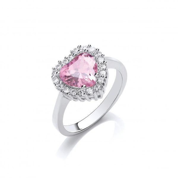 Real Silver Pink Cz Heart Cluster Ring