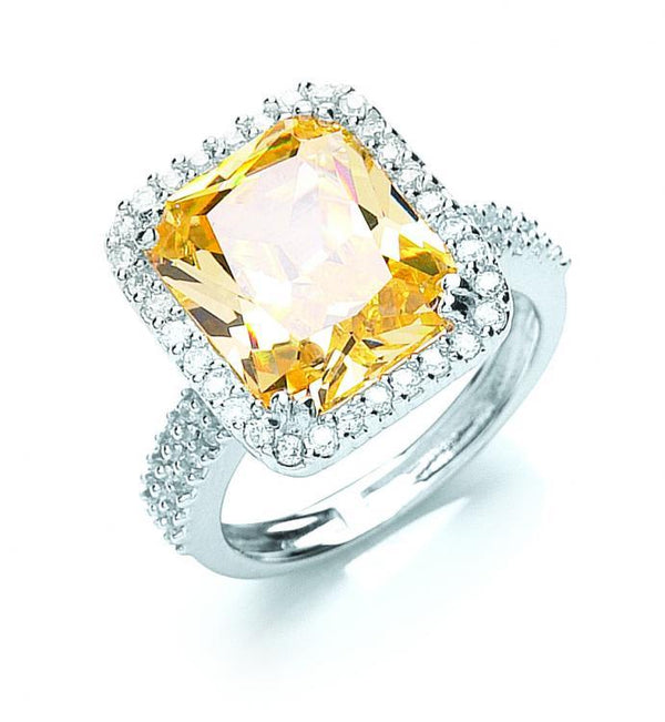 Real Silver Yellow & White Princess Cut Cz Ring