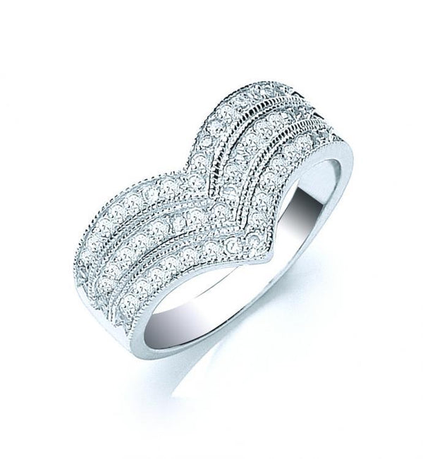 Real Silver Pave Set Cz Triple Wishbone Ring