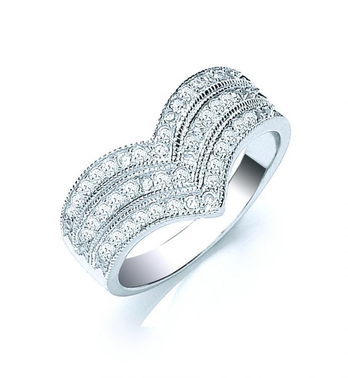 Real Silver Pave Set Cz Triple Wishbone Ring
