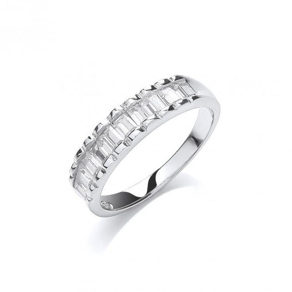 Real Silver 10 Baguettes Cz Half ET Ring