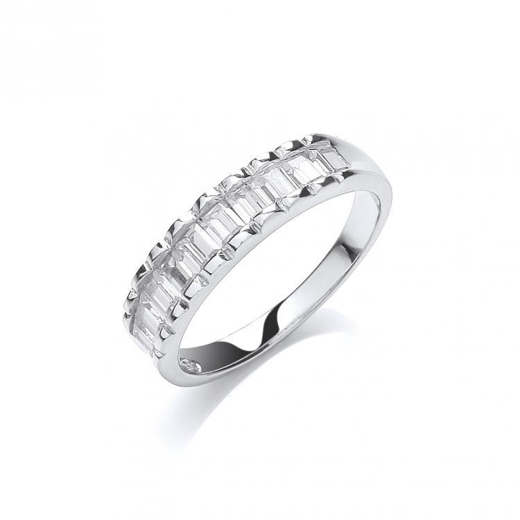 Real Silver 10 Baguettes Cz Half ET Ring