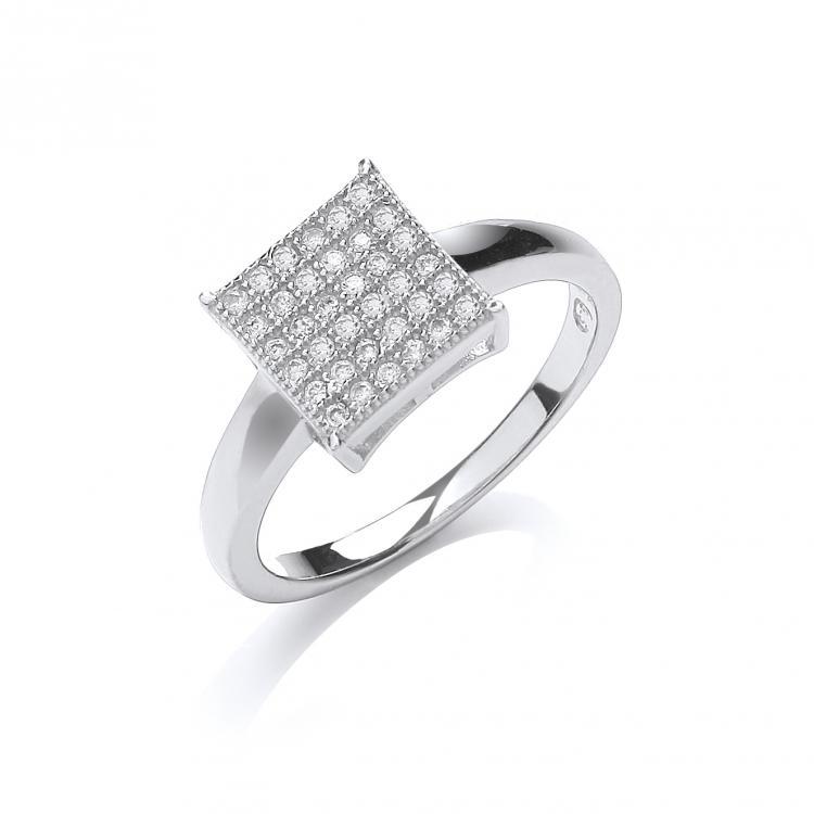 Real Silver Micro-Pave Square Cz Ring