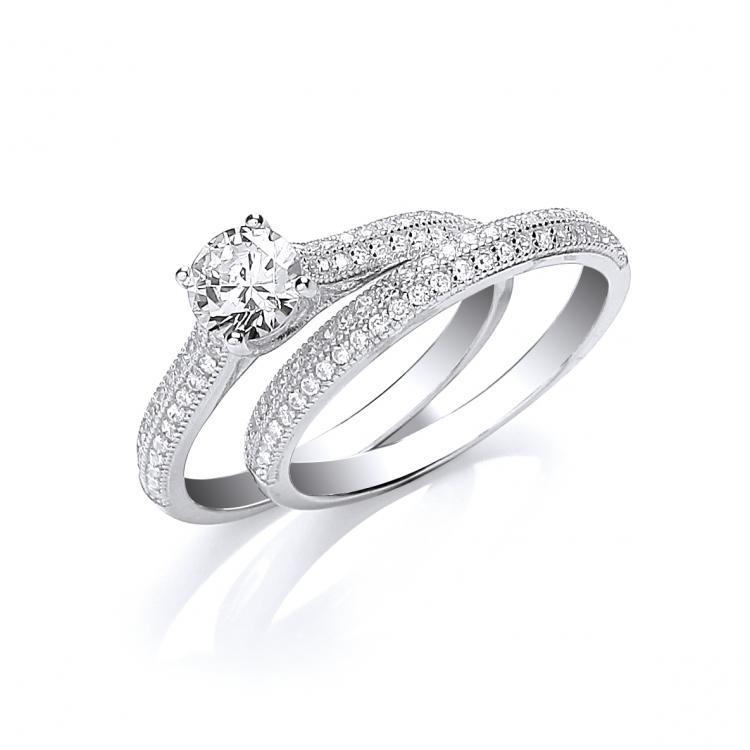 Real Silver Bridal Ring With Cz In Both Rings