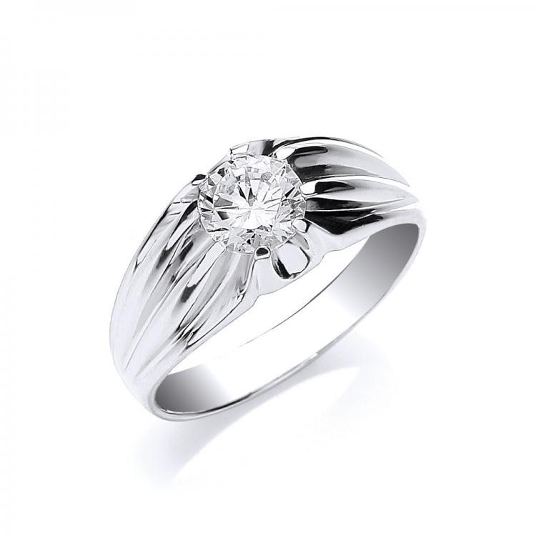 Real Silver Gents Single Stone Cz Ring