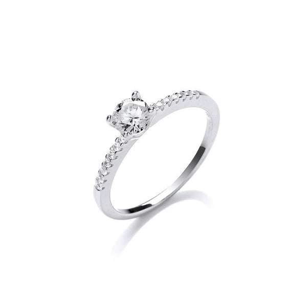 Real Silver Solitare With Cz Shoulder Ring