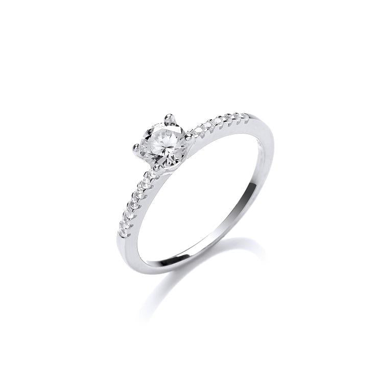 Real Silver Solitare With Cz Shoulder Ring