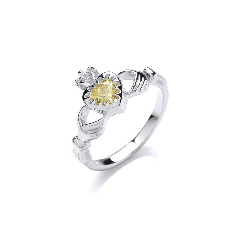 Real Silver Yellow Cz Claddagh Ring