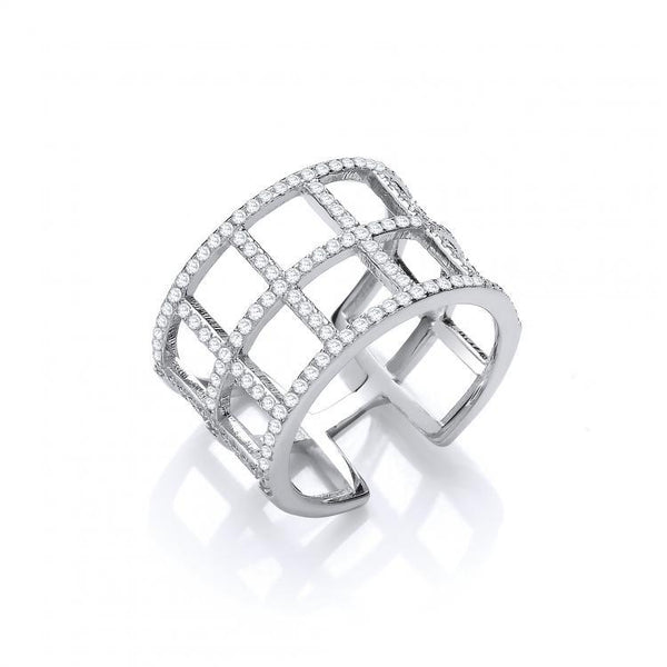 Real Silver Open Squares Cz Ring