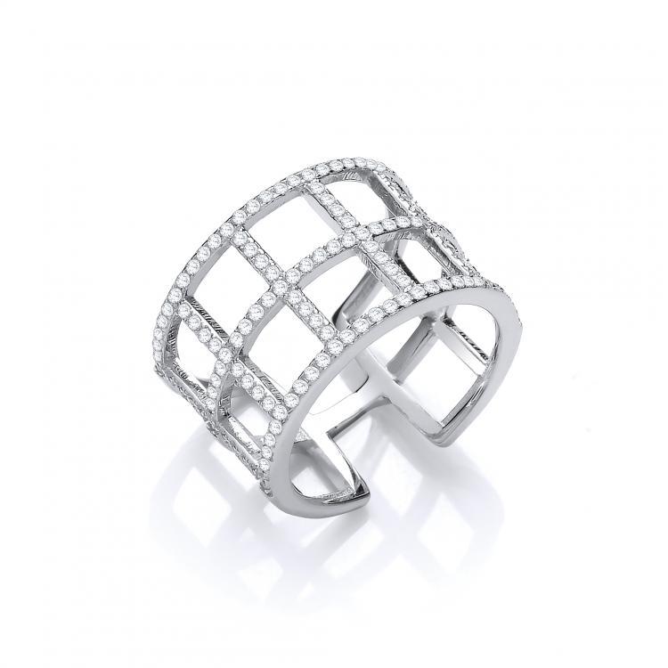 Real Silver Open Squares Cz Ring