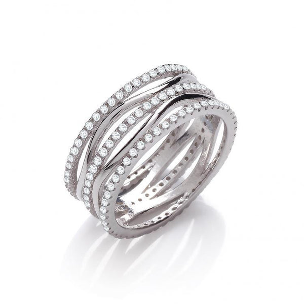 Real Silver Wavy and Straight Full ET Cz Ring